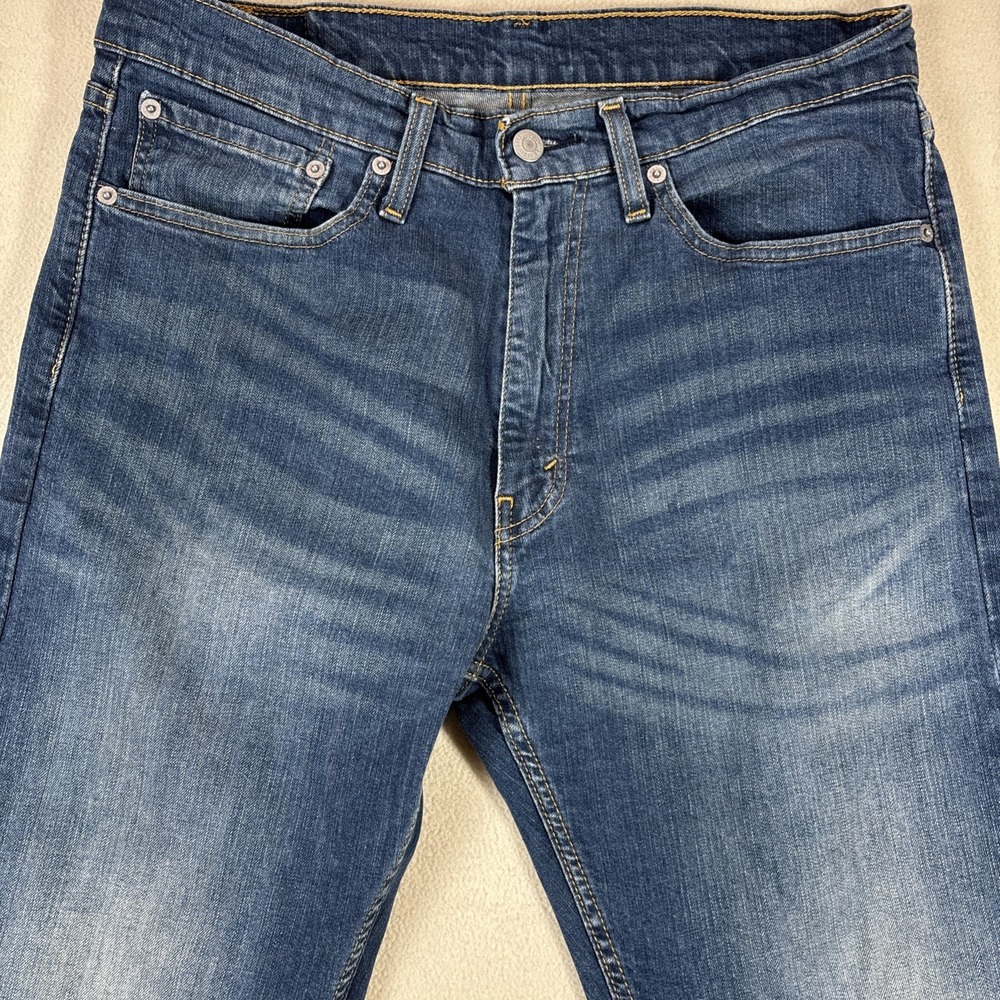 Levi's Men's Jeans 505 Regular Straight Blue Size 34x34 Zip Faded Whiskering - Picture 2 of 9